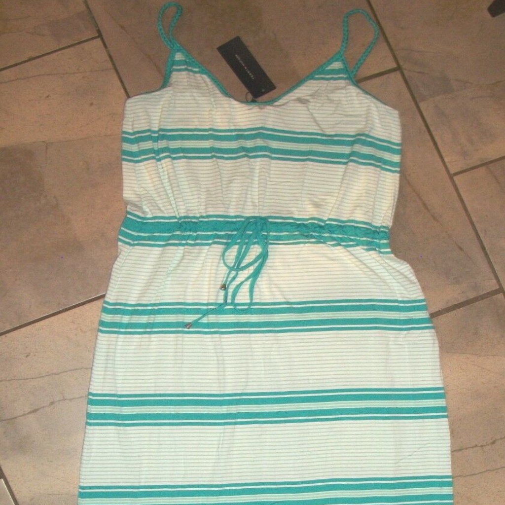 Tommy Hilfiger Turquoise Blue Striped Maxi Dress L